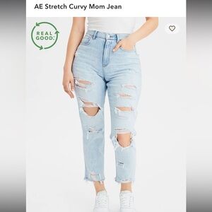 American Eagle Outfitters Stretch Curvy Mom Jean Light Wash Distressed